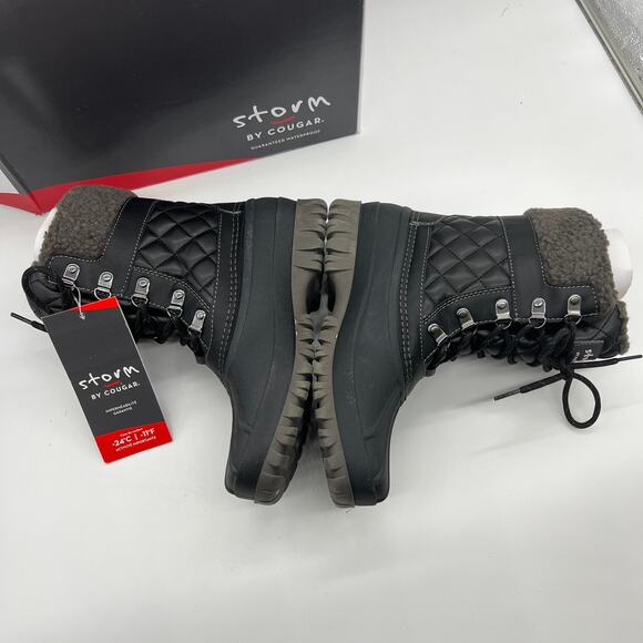 Cougar Waterproof Winter Boots Size 9W Black Quilt Carlisle Lace Up - Picture 8 of 11